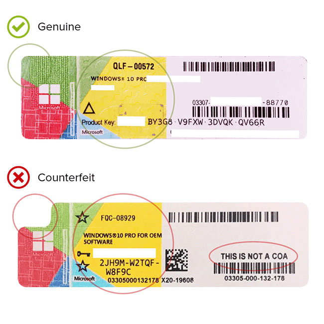 windows 10 genuine vs fake sticker