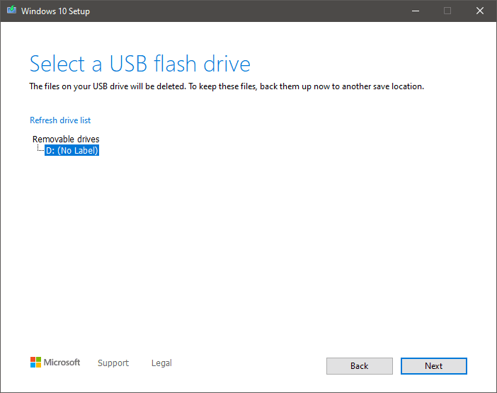 Select the USB drive you'd like to use.